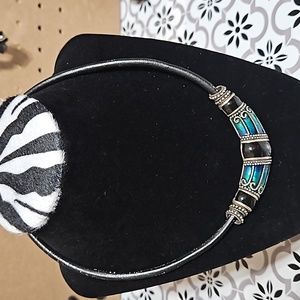 🌟 Chico's leather cord enamel Vintage necklace